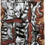 The Burning Birch Monotype etching ink, black ink, acrylic paint 120 cm x 63 cm